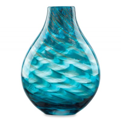 11-Inch Glass Vase in Blue - Seaview Swirl bottle vessel,Crafted of art glass 600210141281  192595709681
